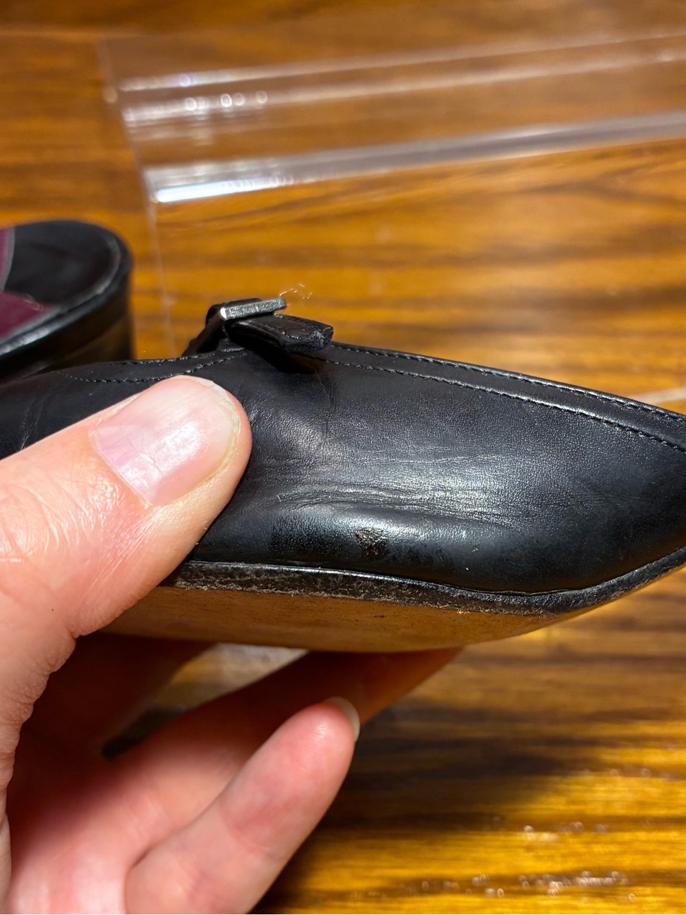 Y2K VTG Ralph Lauren ITALY MADE Perforated Toe Mary Jane Mules Black Leather 6 - Picture 14 of 16